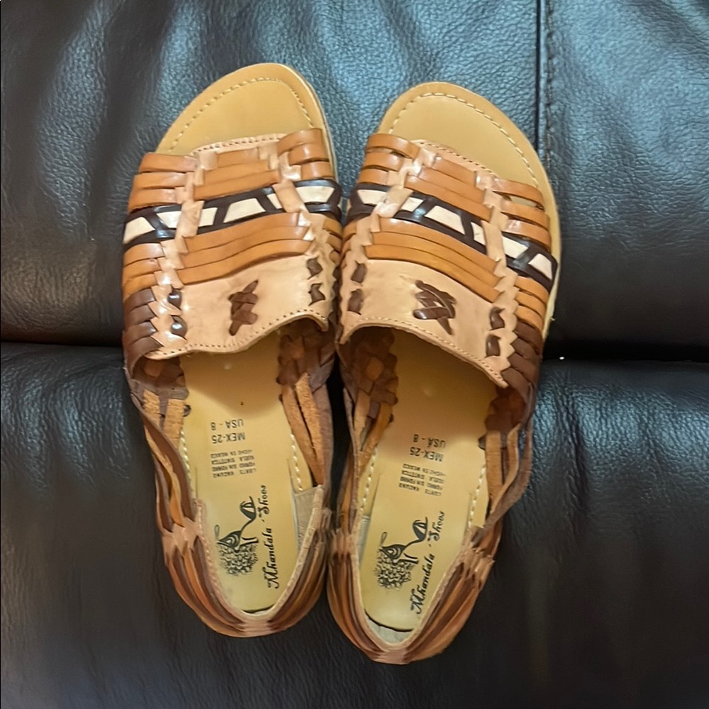 Brown and Tan Leather Sandals